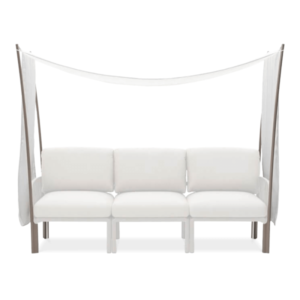 ogrodowy baldachim na czarnym stelażu chroniący meble ogrodowe