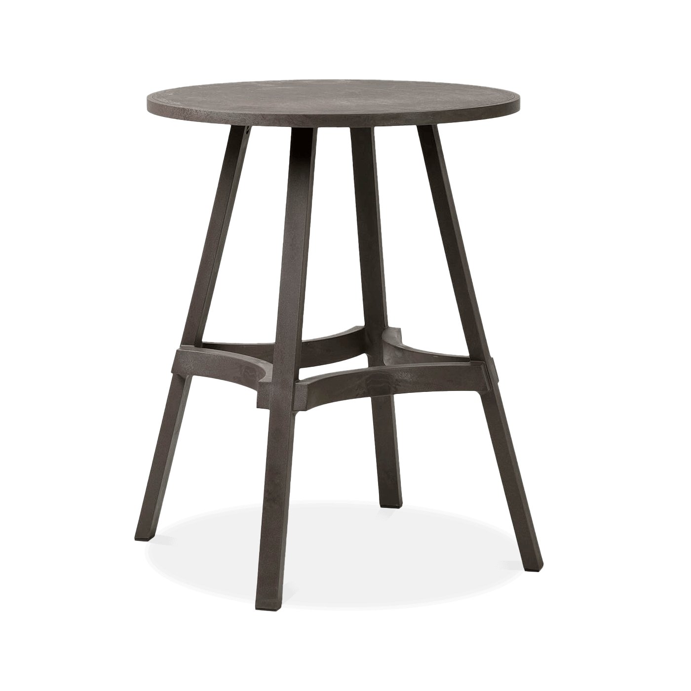 brązowy stolik na czterech nóżkach z okrągłym blatem