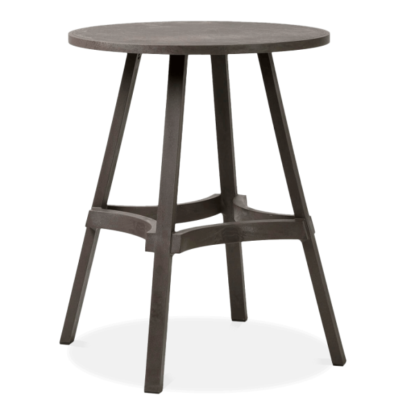 brązowy stolik na czterech nóżkach z okrągłym blatem