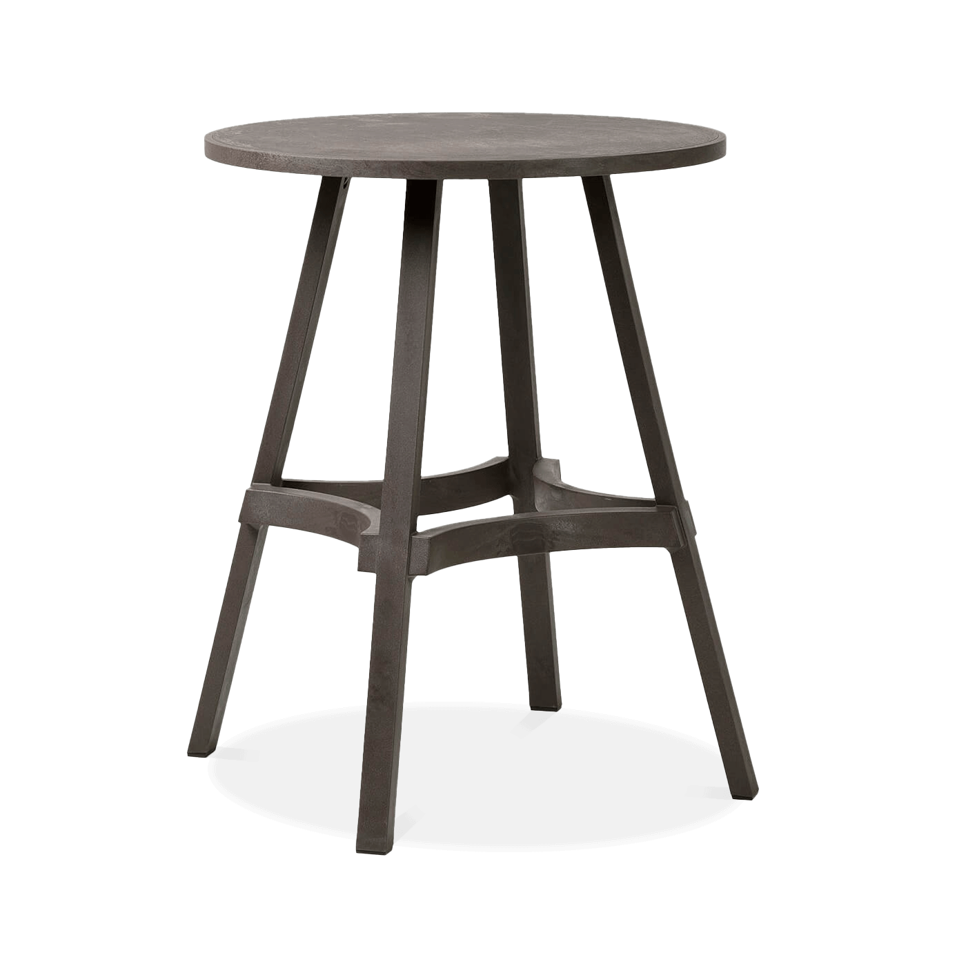 stolik z okrągłym blatem na czterech nóżkach w kolorze brązowym