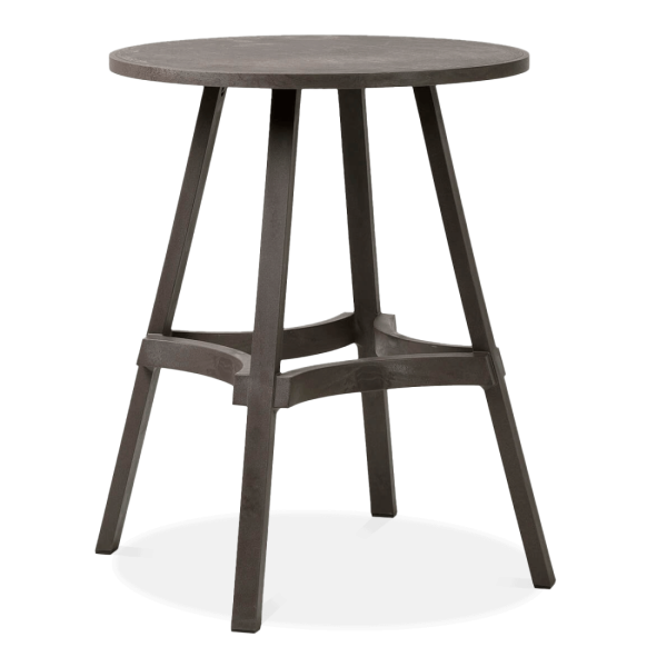 stolik z okrągłym blatem na czterech nóżkach w kolorze brązowym