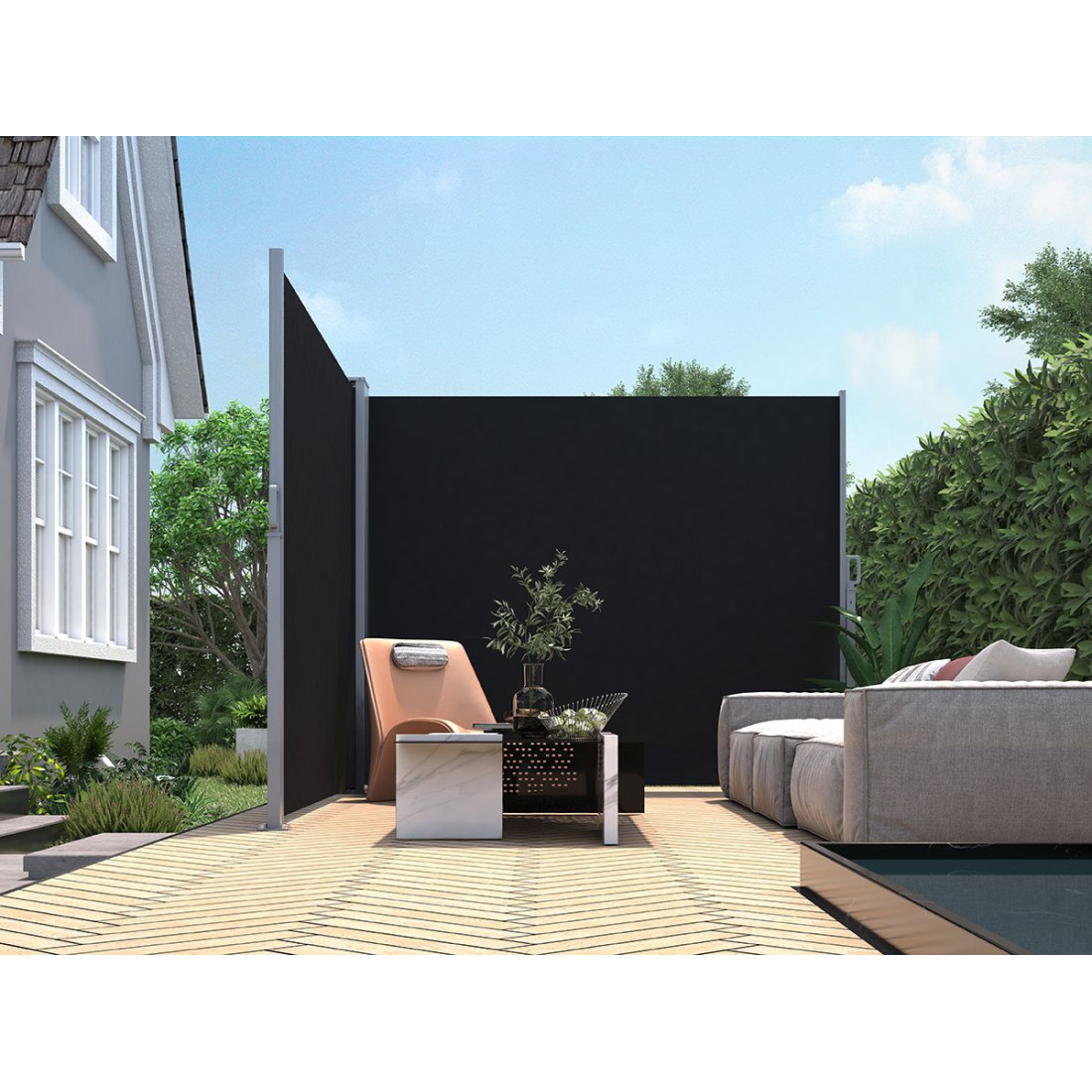 Markiza tarasowa boczna 200x600 Dark Grey Podwójna