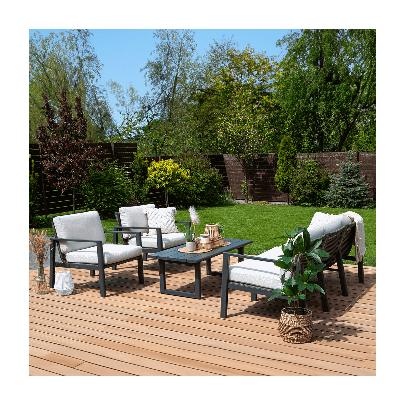 Zestaw mebli wypoczynkowych Lotus Caffe Dark Grey Furrore