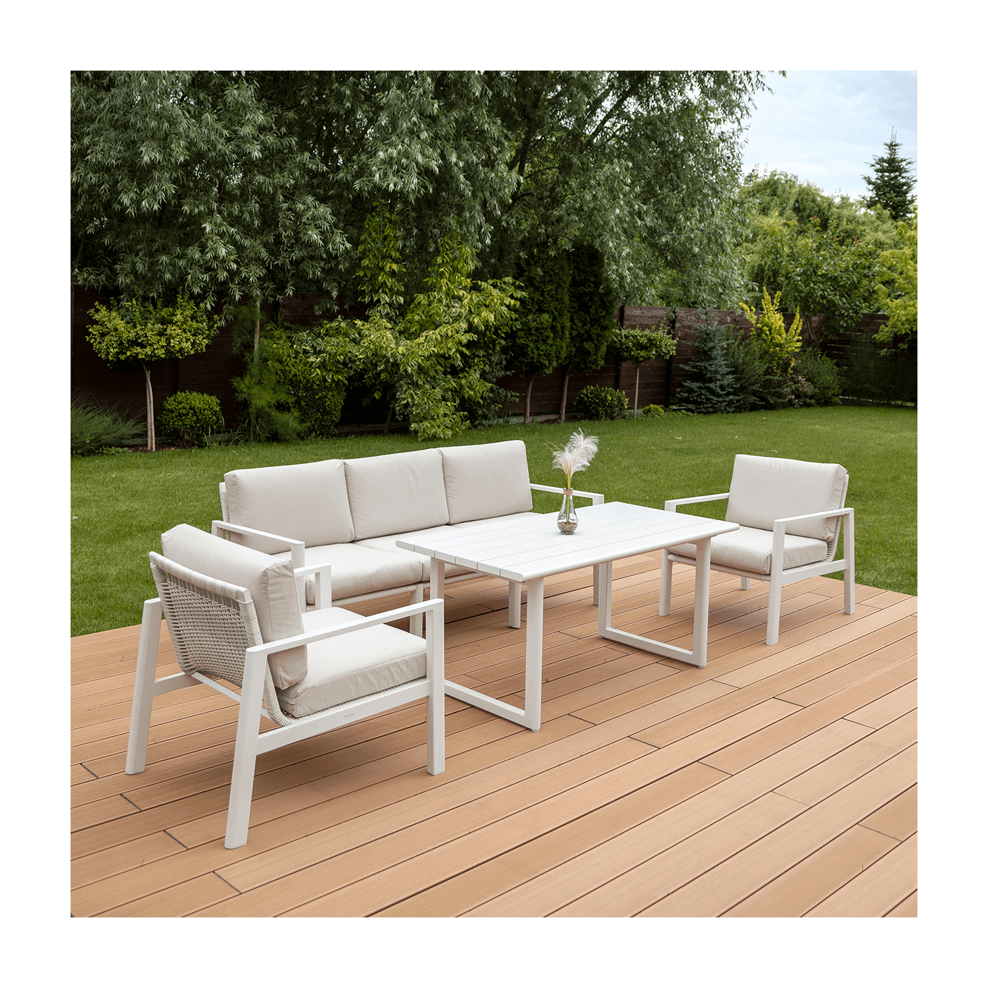 Meble wypoczynkowe do ogrodu - Lotus Dining White Furrore