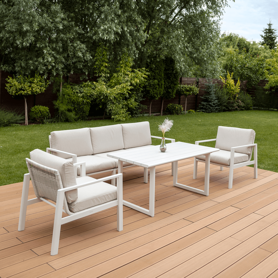 Meble wypoczynkowe do ogrodu - Lotus Dining White Furrore
