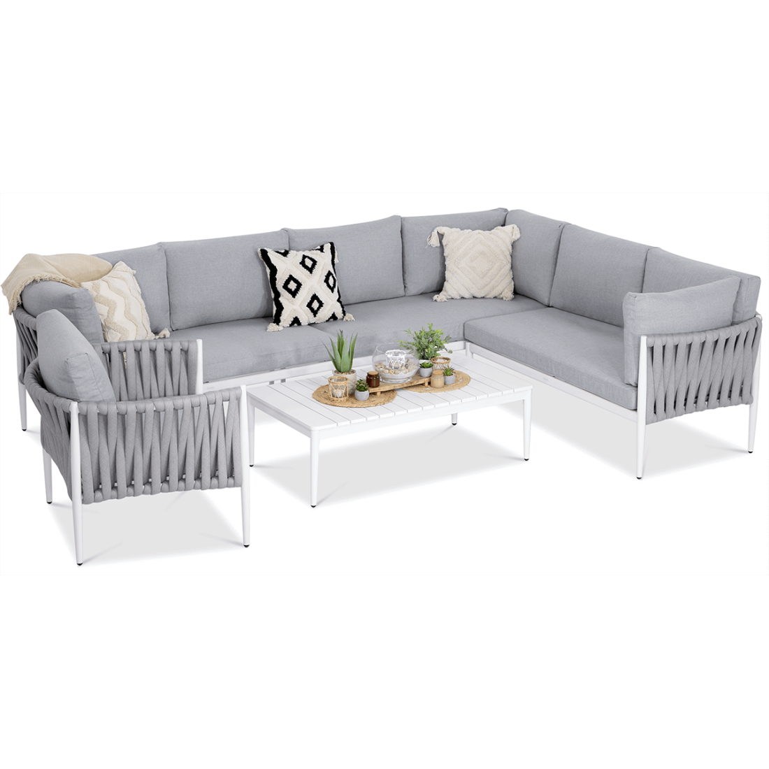 Narożnik Aluminiowy Ogrodowy Monza Caffe Fotel White Furrore