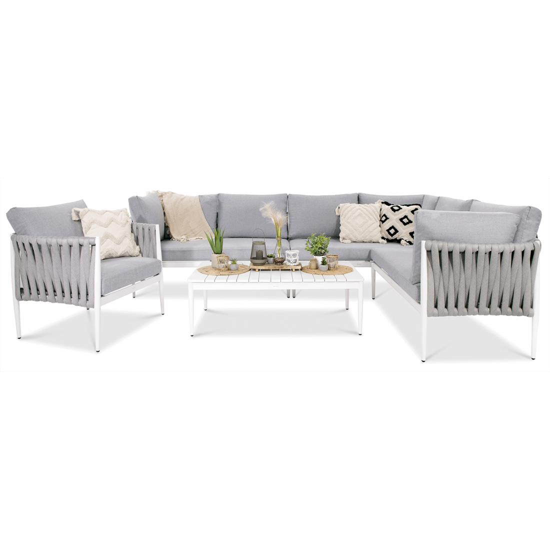 Narożnik Aluminiowy Ogrodowy Monza Caffe Fotel White Furrore