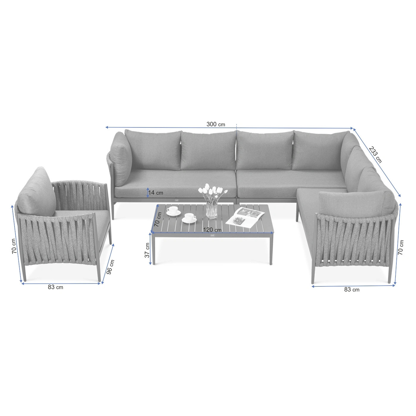 Narożnik Aluminiowy Ogrodowy Monza Caffe Fotel White Furrore