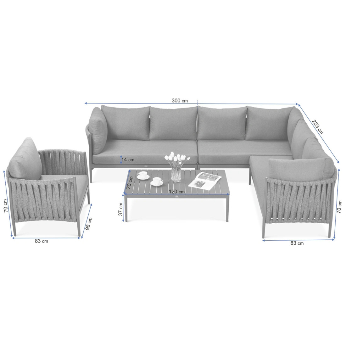 Narożnik Aluminiowy Ogrodowy Monza Caffe Fotel White Furrore