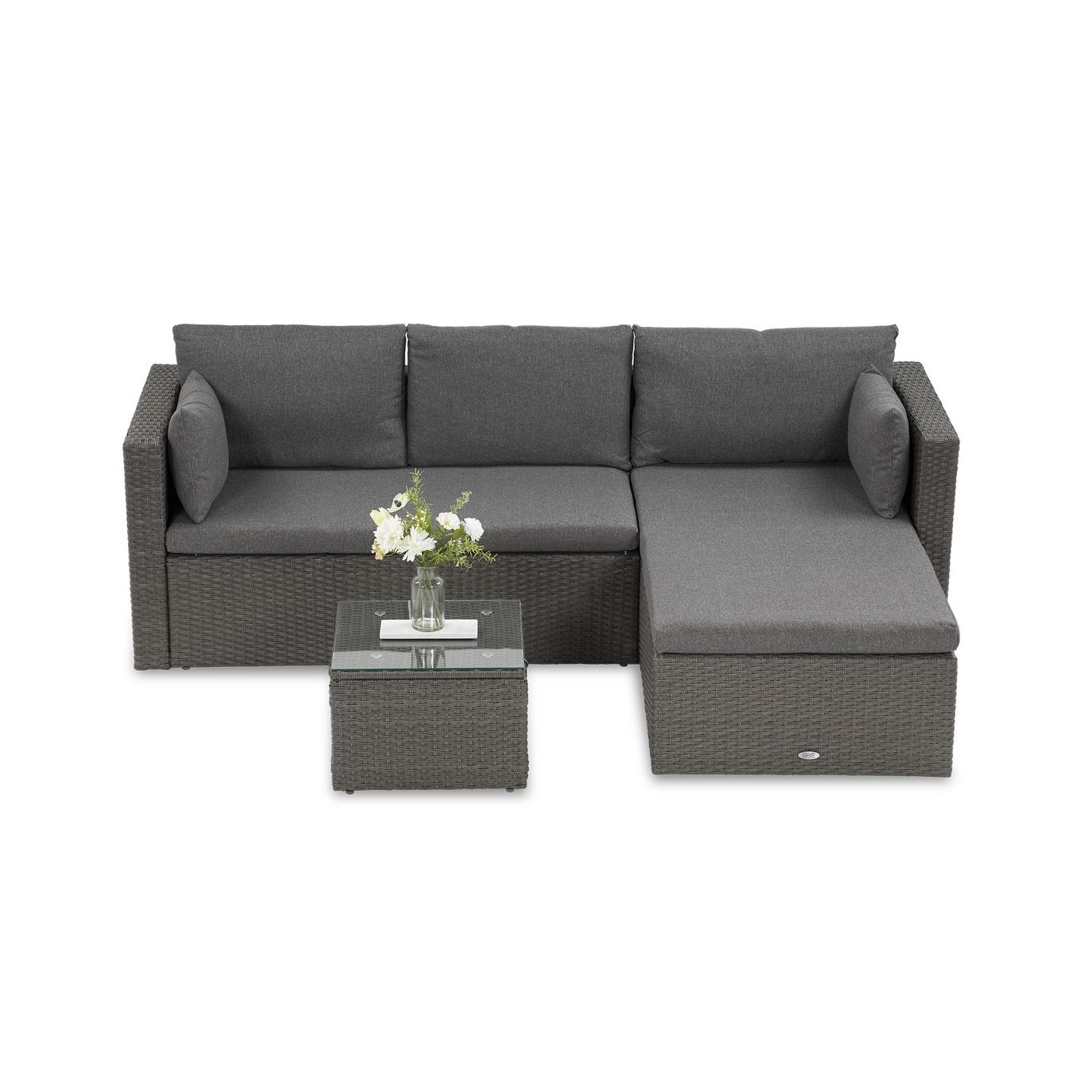 Przód narożnika technorattanowego z stolikiem lizbona grafit