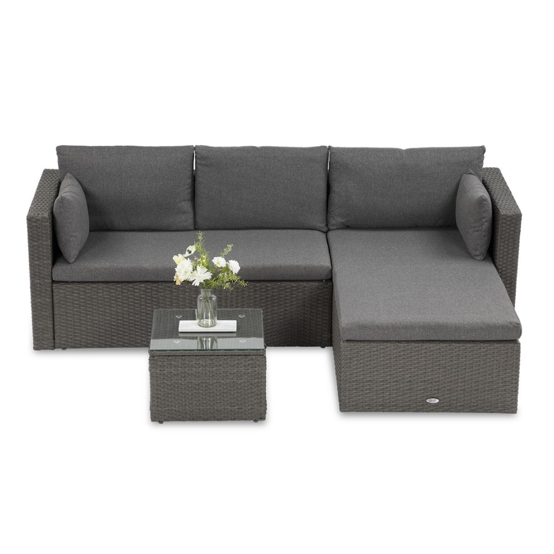 Przód narożnika technorattanowego z stolikiem lizbona grafit