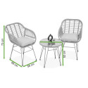 Wymiary zestawu mebli na balkon Kubu, 2 krzesła + stolik