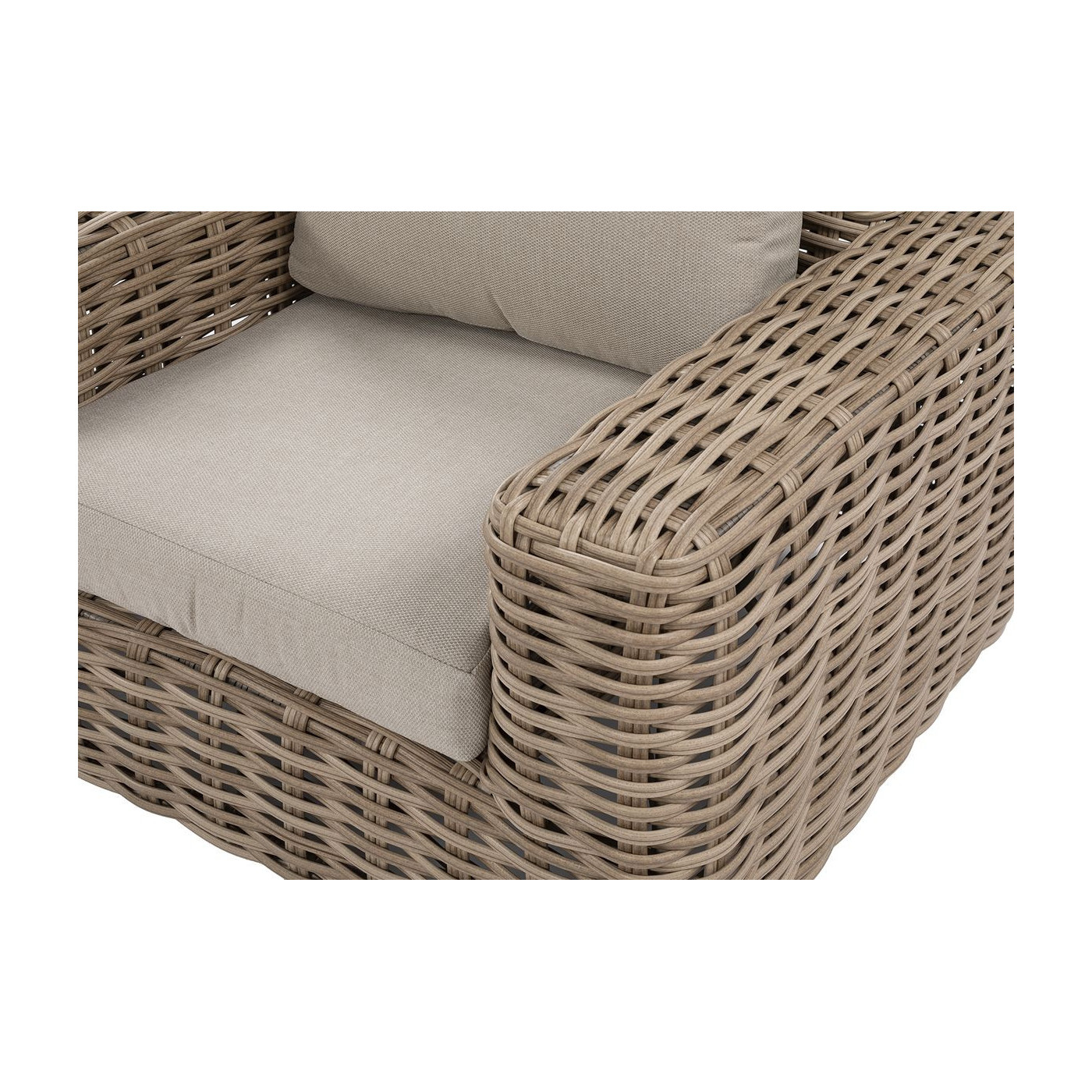 Zbliżenie na konstrukcję z technorattanu i poduszki fotela suprema