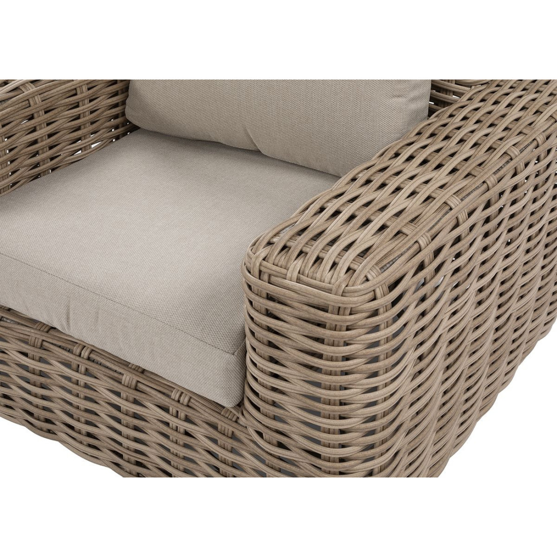 Zbliżenie na konstrukcję z technorattanu i poduszki fotela suprema