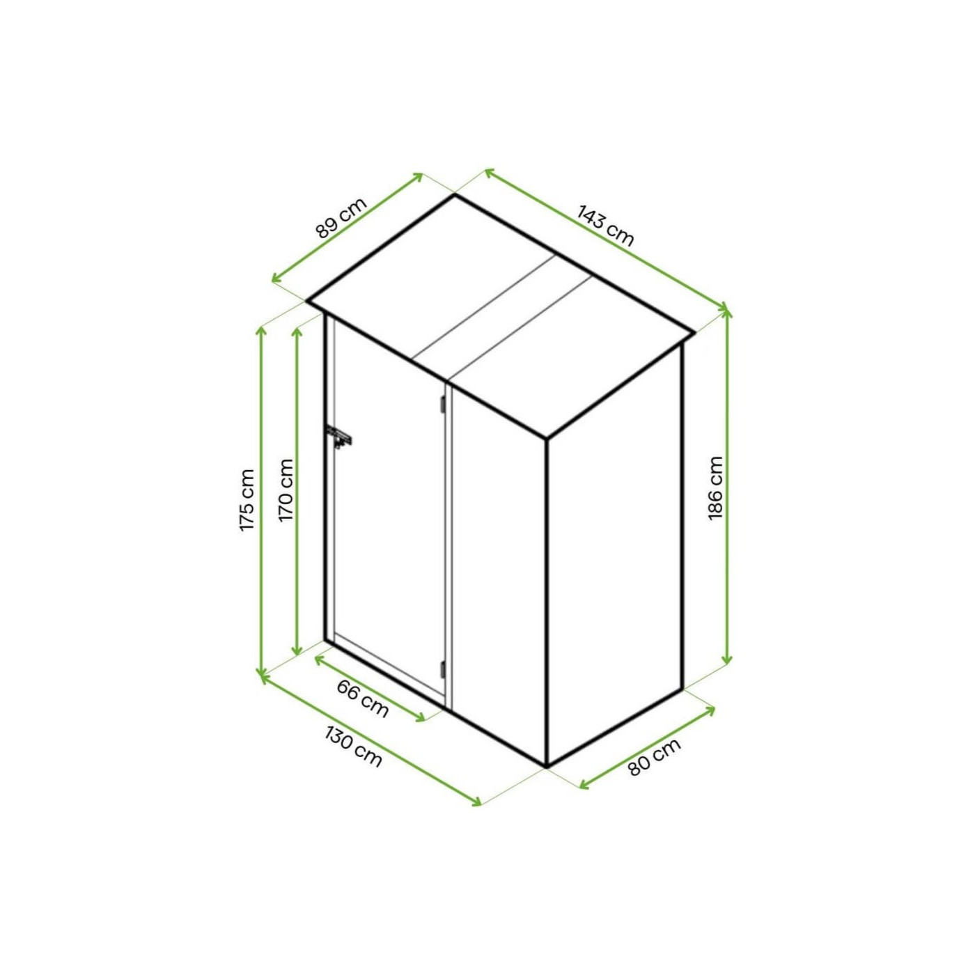Wymiarowanie domku narzędziowego do ogródka Kent 143x89 Cold Grey Hardmaister