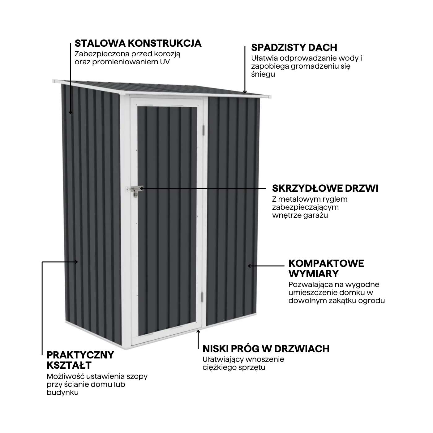 Funkcjonalności domków narzędziowych Kent 143x89 Cold Grey Hardmaister