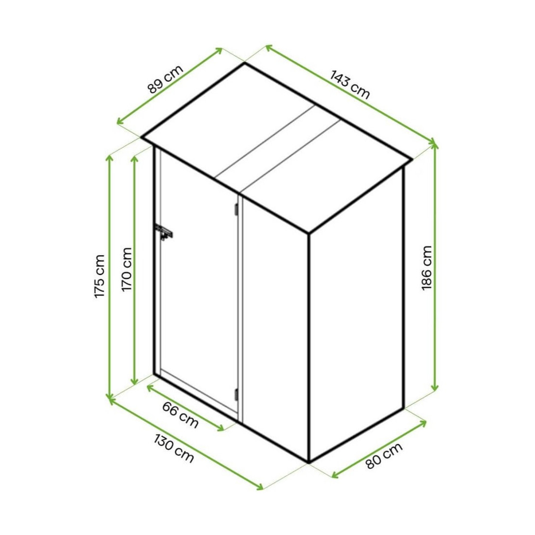 Wymiarowanie domku narzędziowego do ogródka Kent 143x89 Hardmaister