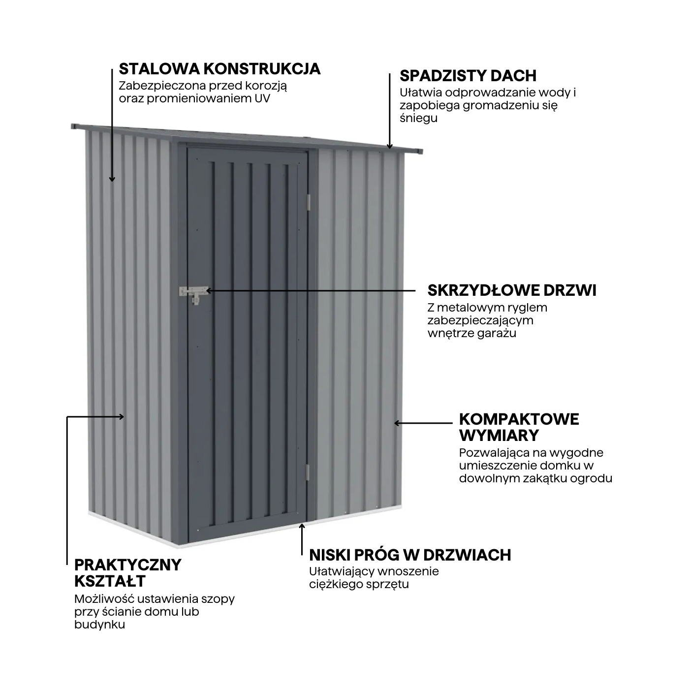 Funkcjonalności domku narzęziowego do ogródka Kent 143x89 Light Grey Hardmaister