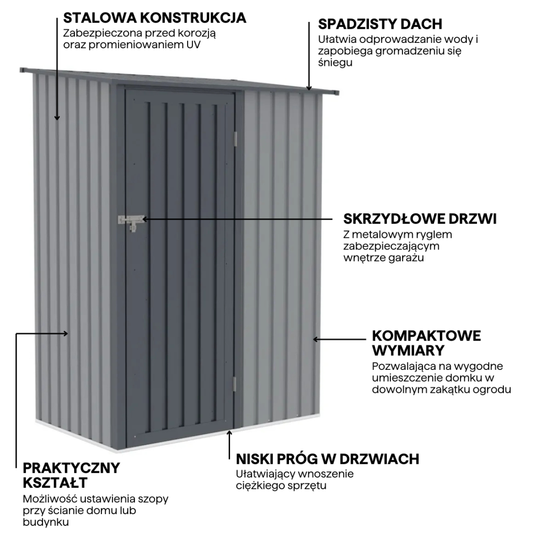 Funkcjonalności domku narzęziowego do ogródka Kent 143x89 Light Grey Hardmaister