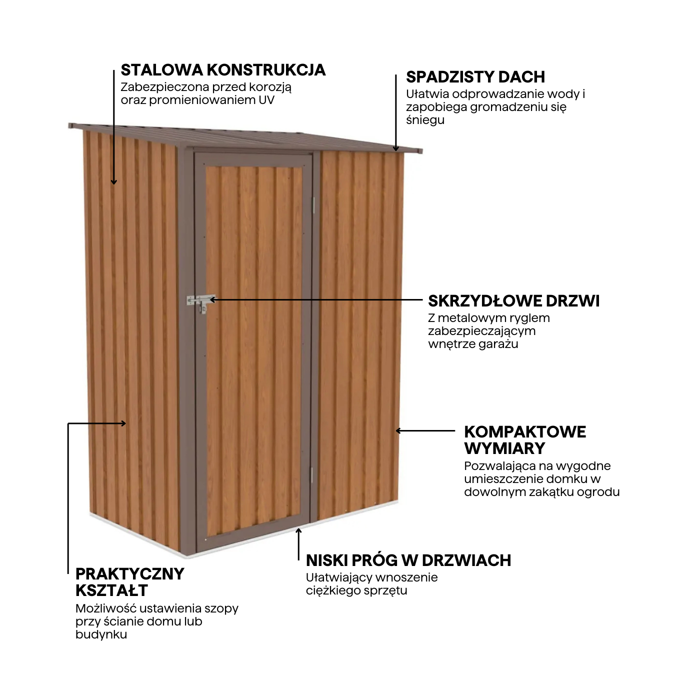 Funkcjonalności w domku narzędziowego Kent 143x89 Oak/Brown Hardmaister
