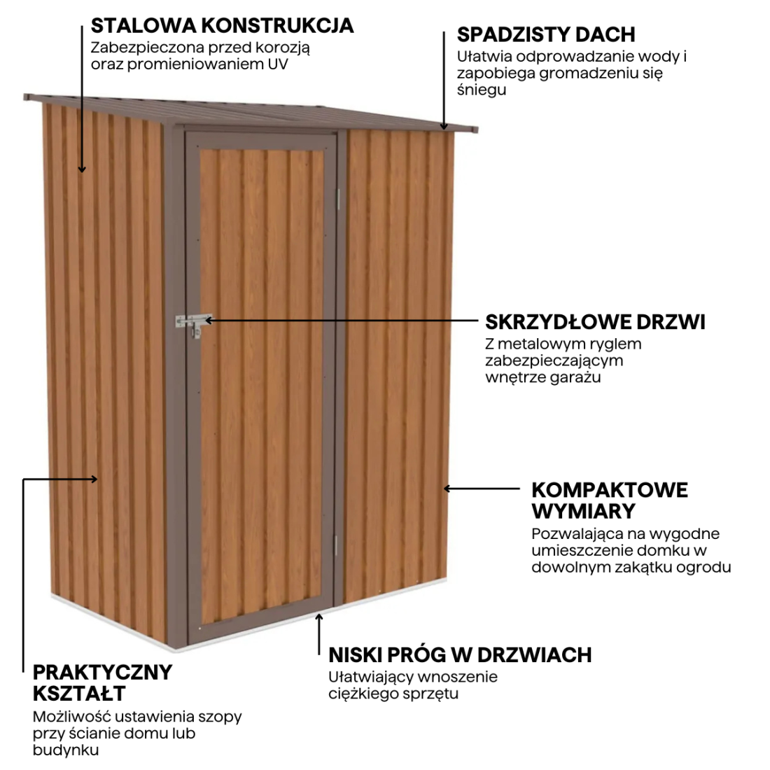 Funkcjonalności w domku narzędziowego Kent 143x89 Oak/Brown Hardmaister
