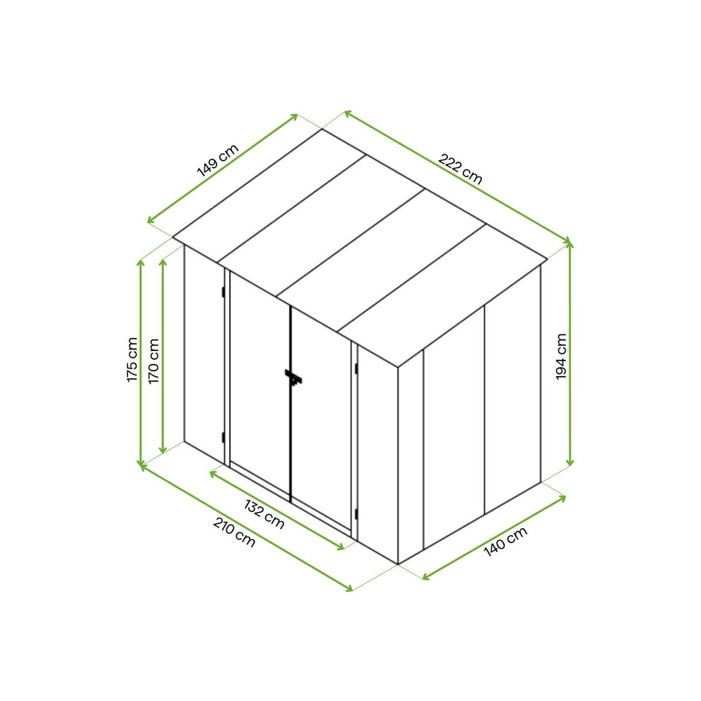 Wymiarowanie domku narzędziowego Kent 222x149 cm Walnut  Hardmaister