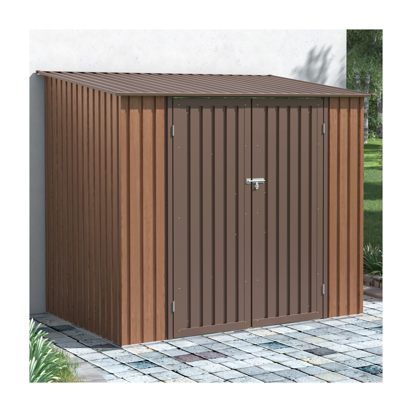 Aranżacja w ogrodzie, domek narzędziowy Kent Walnut 222x149 cm Hardmaister