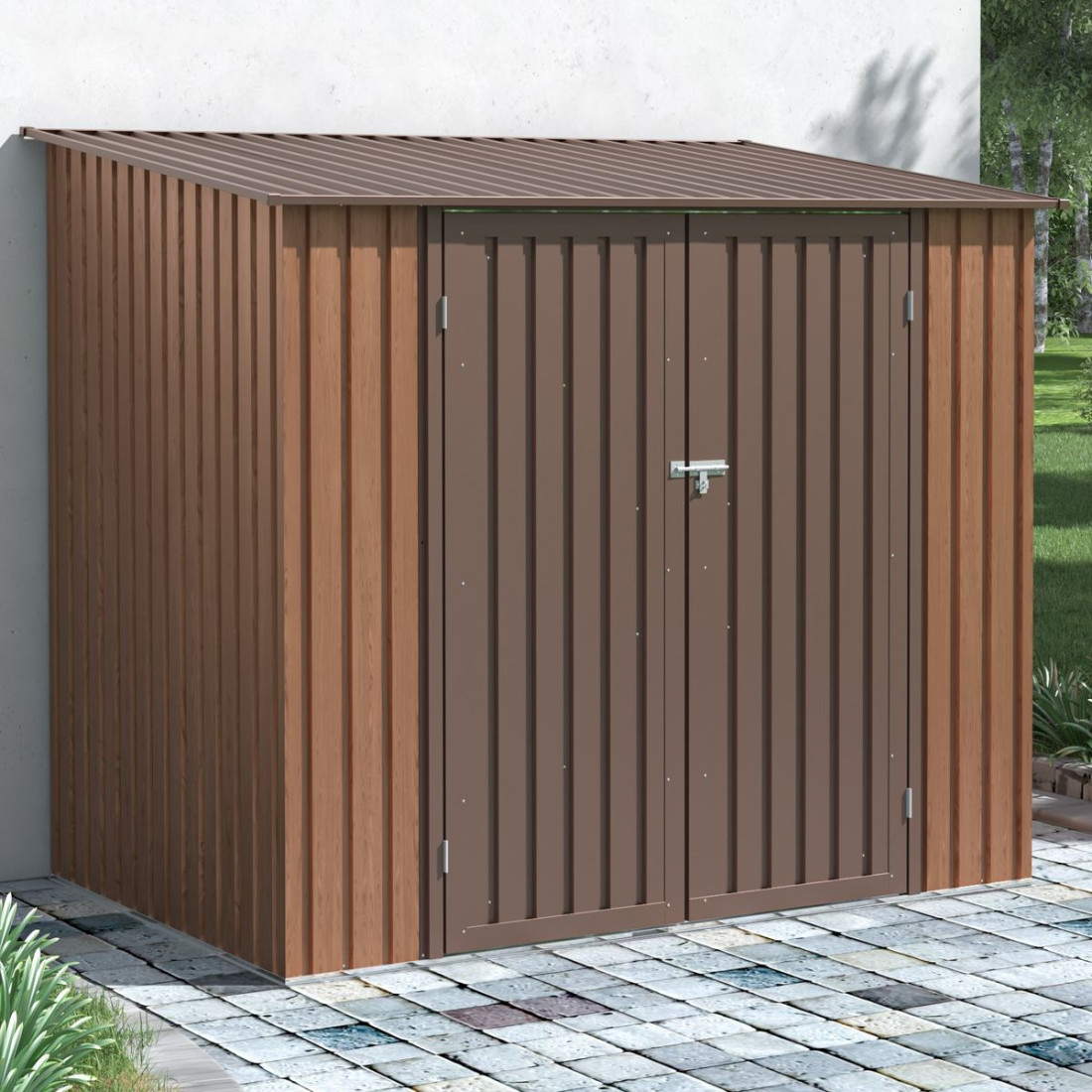 Aranżacja w ogrodzie, domek narzędziowy Kent Walnut 222x149 cm Hardmaister