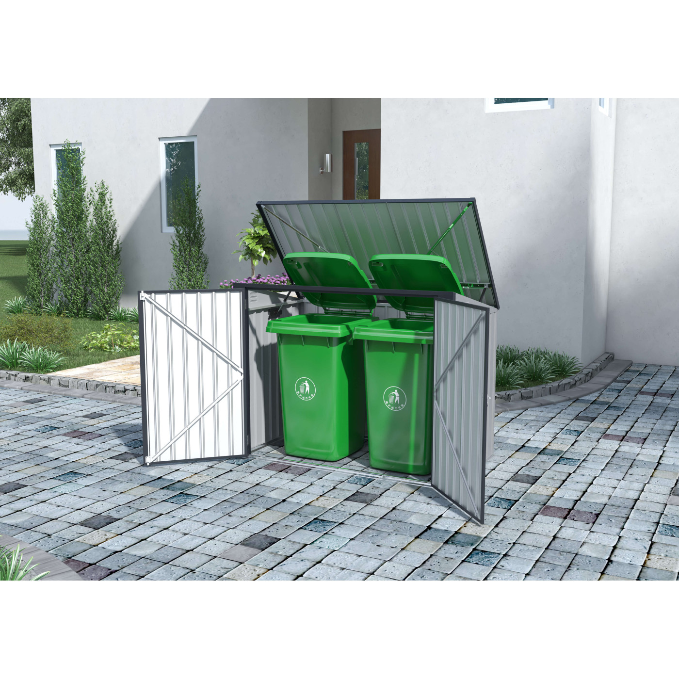 Aranżacja na podwórku obudowy na śmietniki