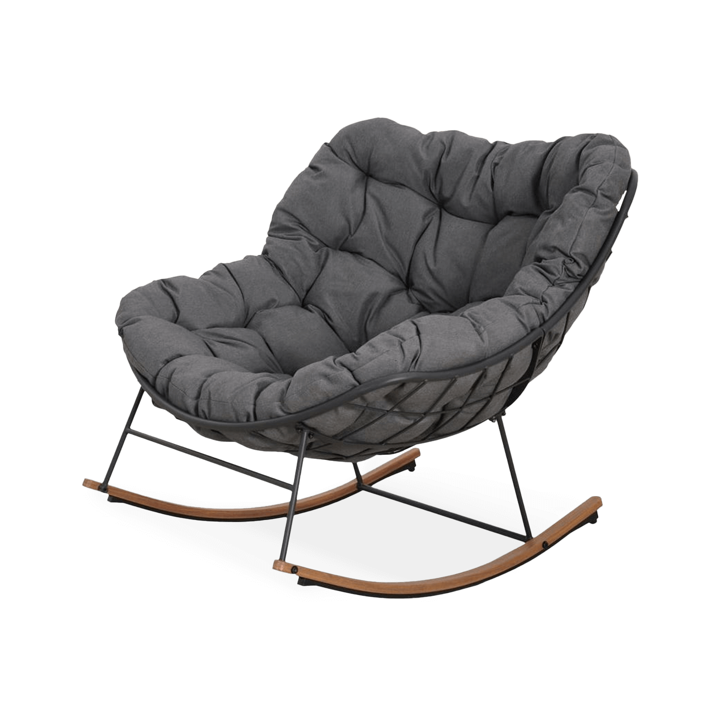 fotel bujany na biegunach w szarym kolorze 