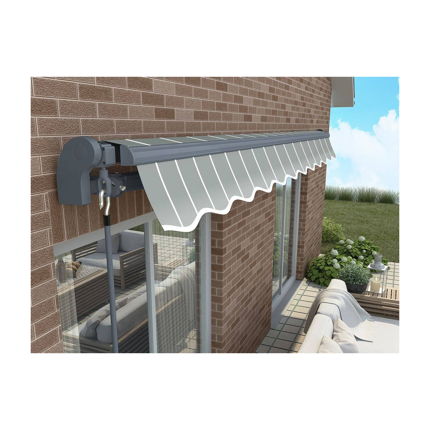 CLASSIC 450x300 TERRACE AWNING GREY/WHITE