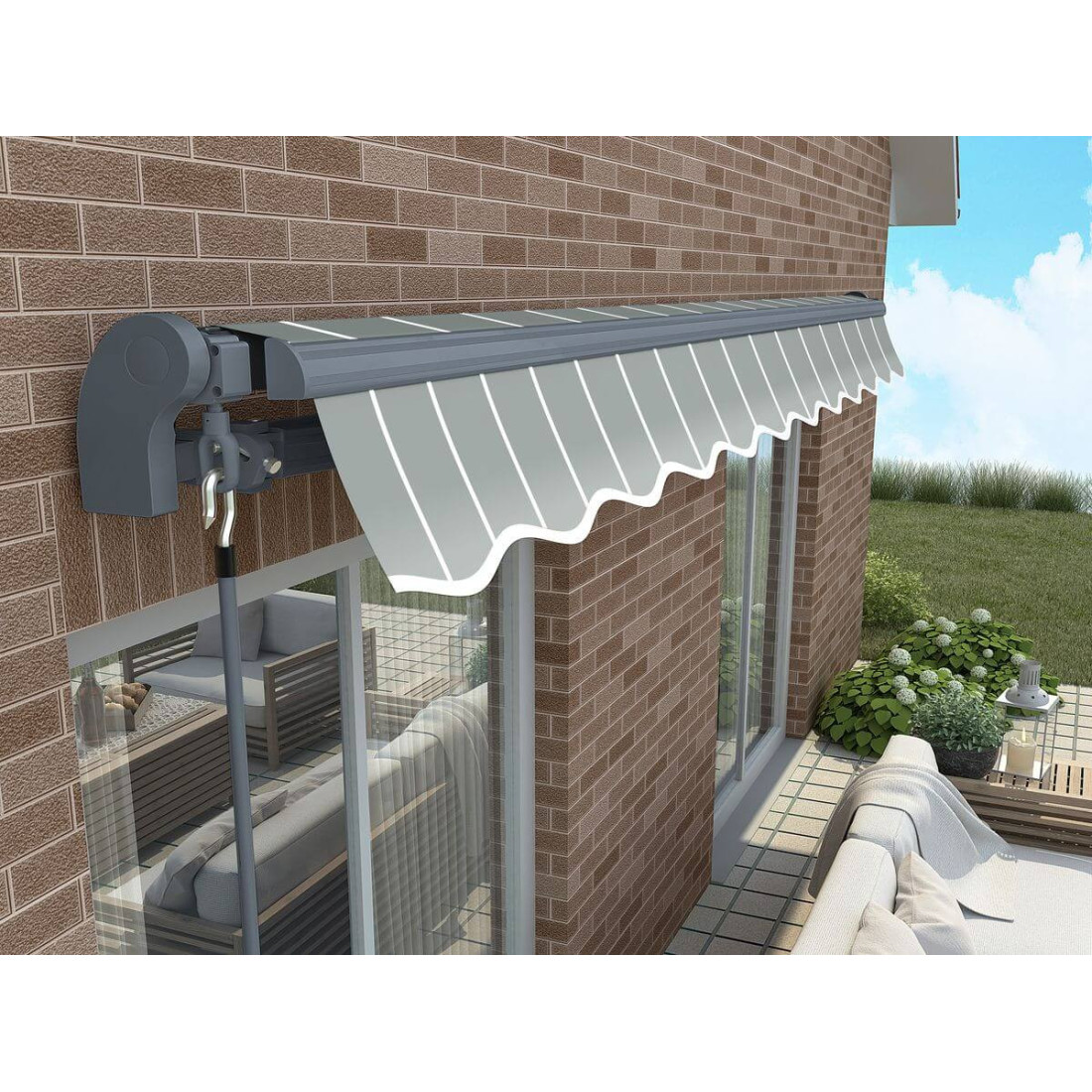 CLASSIC 450x300 TERRACE AWNING GREY/WHITE