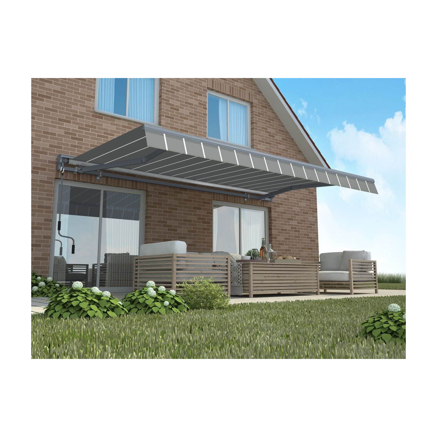 PREMIUM 450x300 TERRACE AWNING GREY/WHITE
