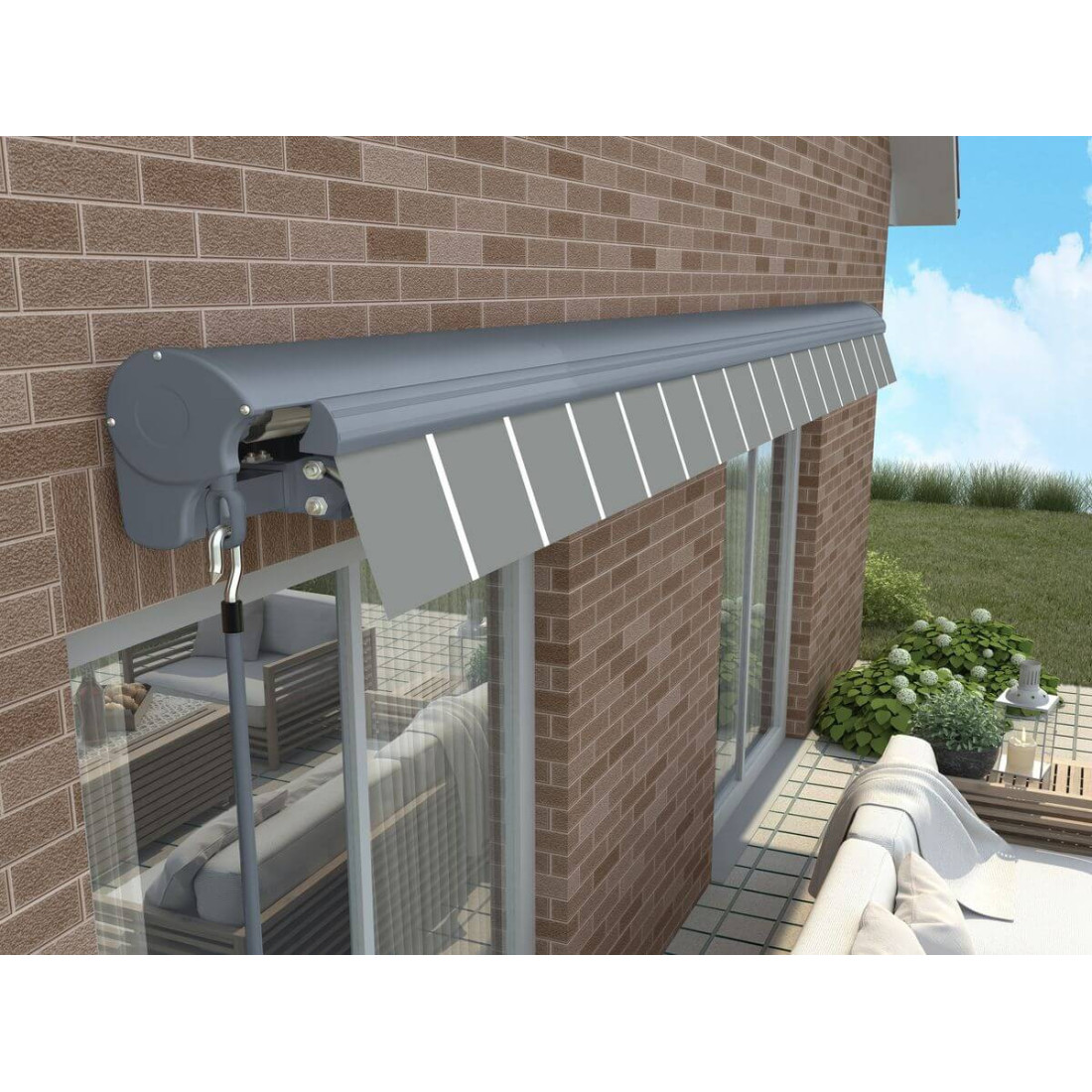 PREMIUM 450x300 TERRACE AWNING GREY/WHITE