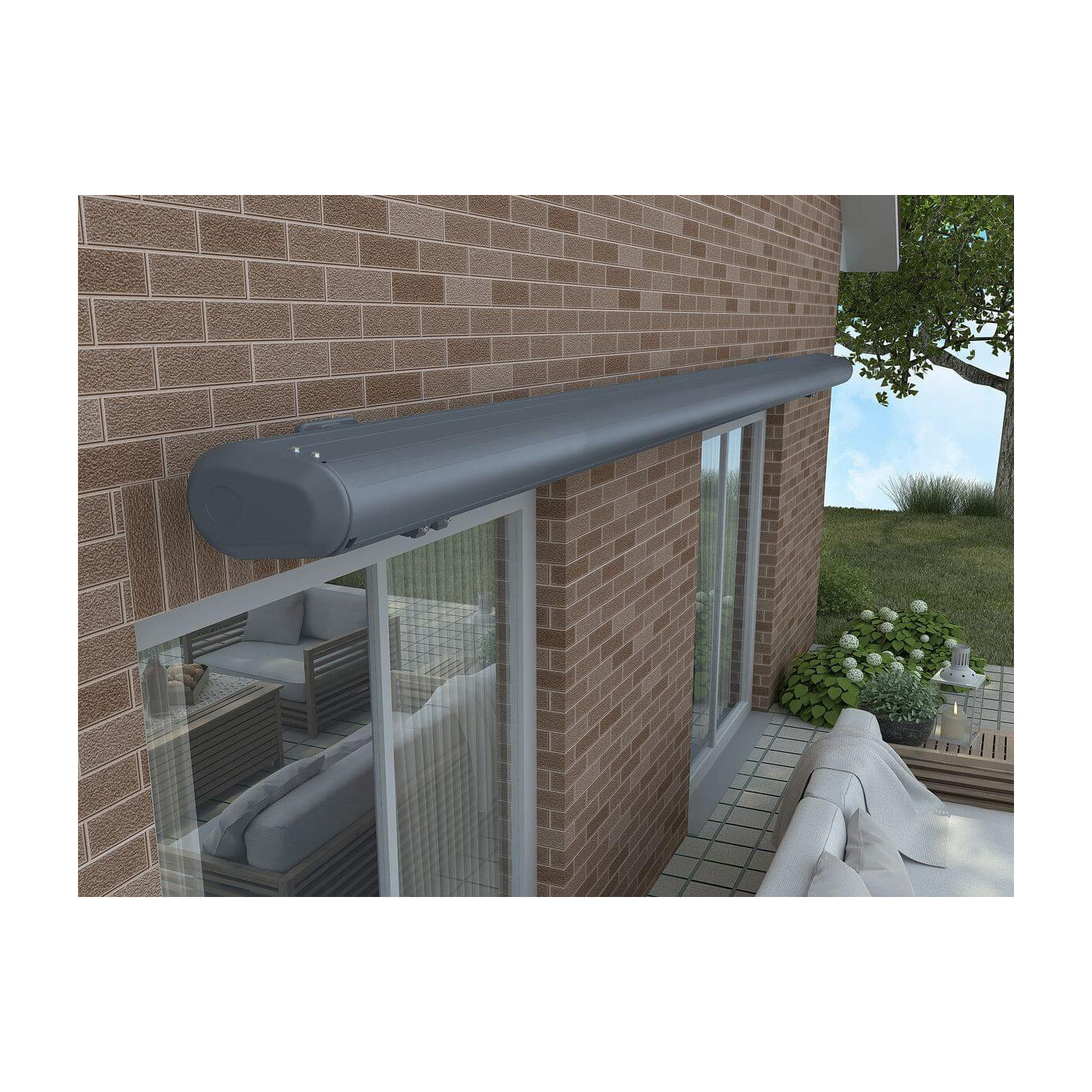DELUXE AUTOMATIC 450x300 TERRACE AWNING GREY WITH SENSOR