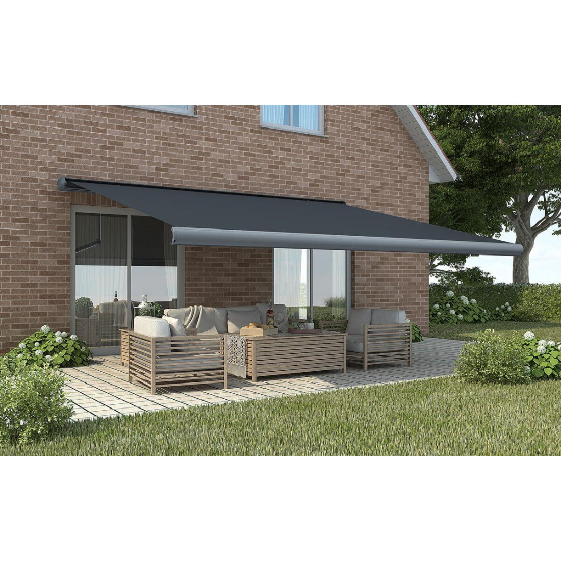 DELUXE AUTOMATIC+LED 450x300 TERRACE AWNING GREY with SENSOR
