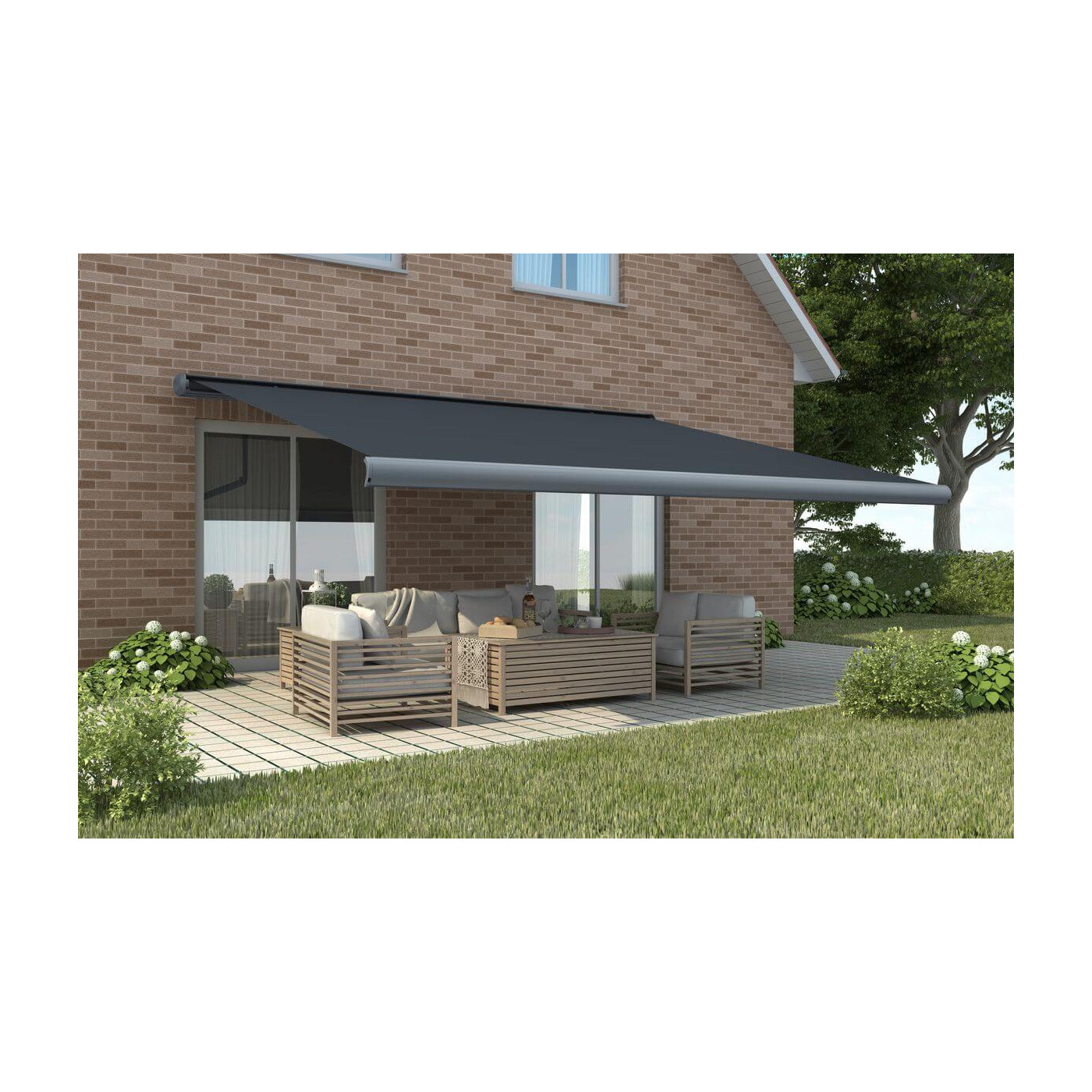 DELUXE AUTOMATIC 500x300 TERRACE AWNING GREY WITH SENSOR