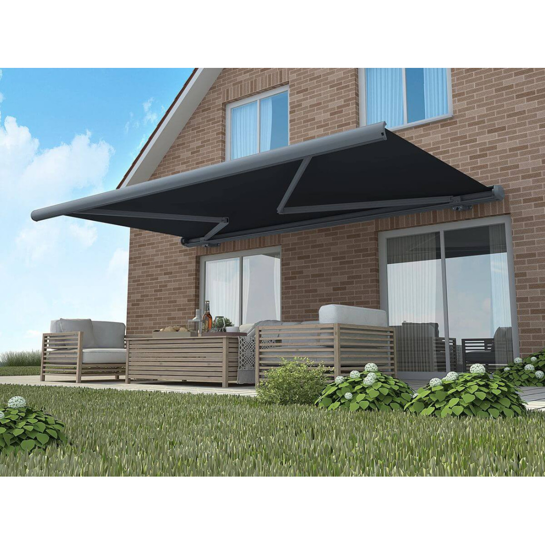 DELUXE AUTOMATIC 500x300 TERRACE AWNING GREY WITH SENSOR
