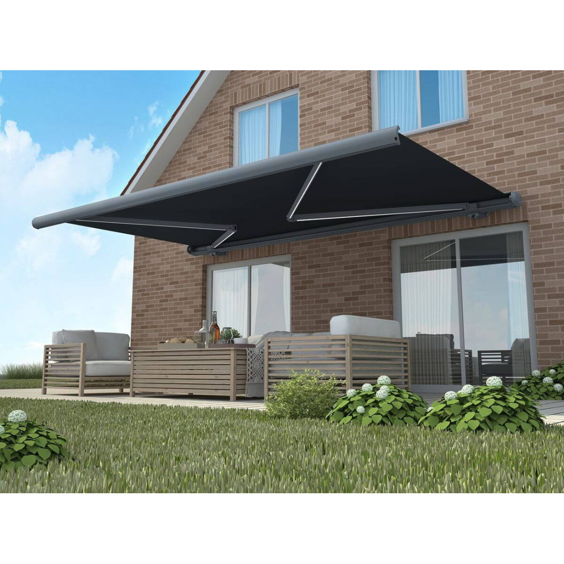 DELUXE AUTOMATIC+LED 500x300 GREY TERRACE AWNING WITH SENSOR