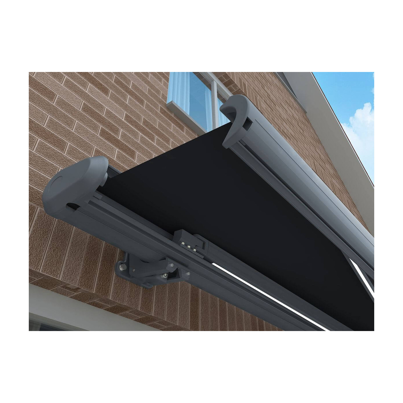 DELUXE AUTOMATIC+LED 500x300 GREY TERRACE AWNING WITH SENSOR