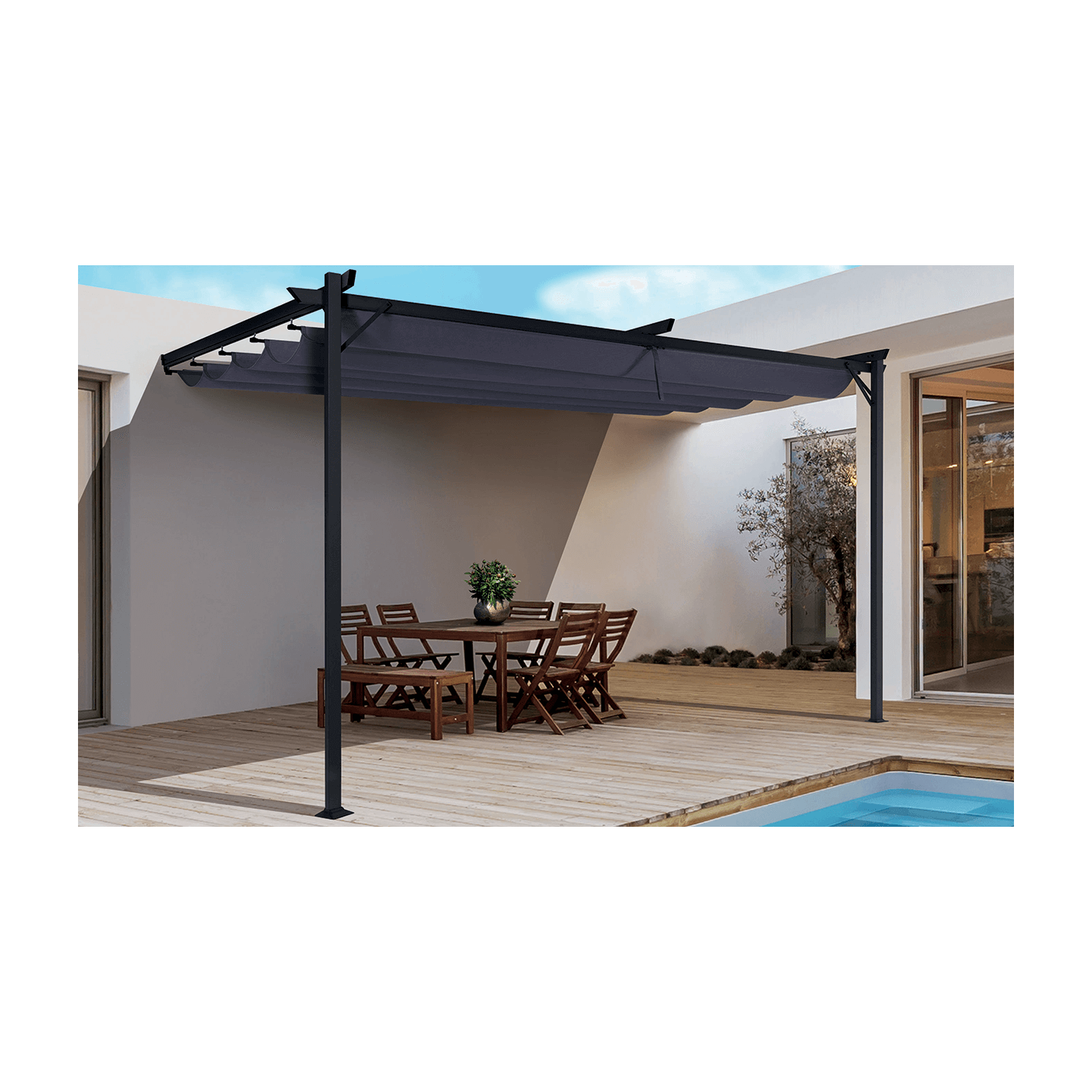 Aranżacja pergoli Sprint Wall 4x2,7m od Hardmaister