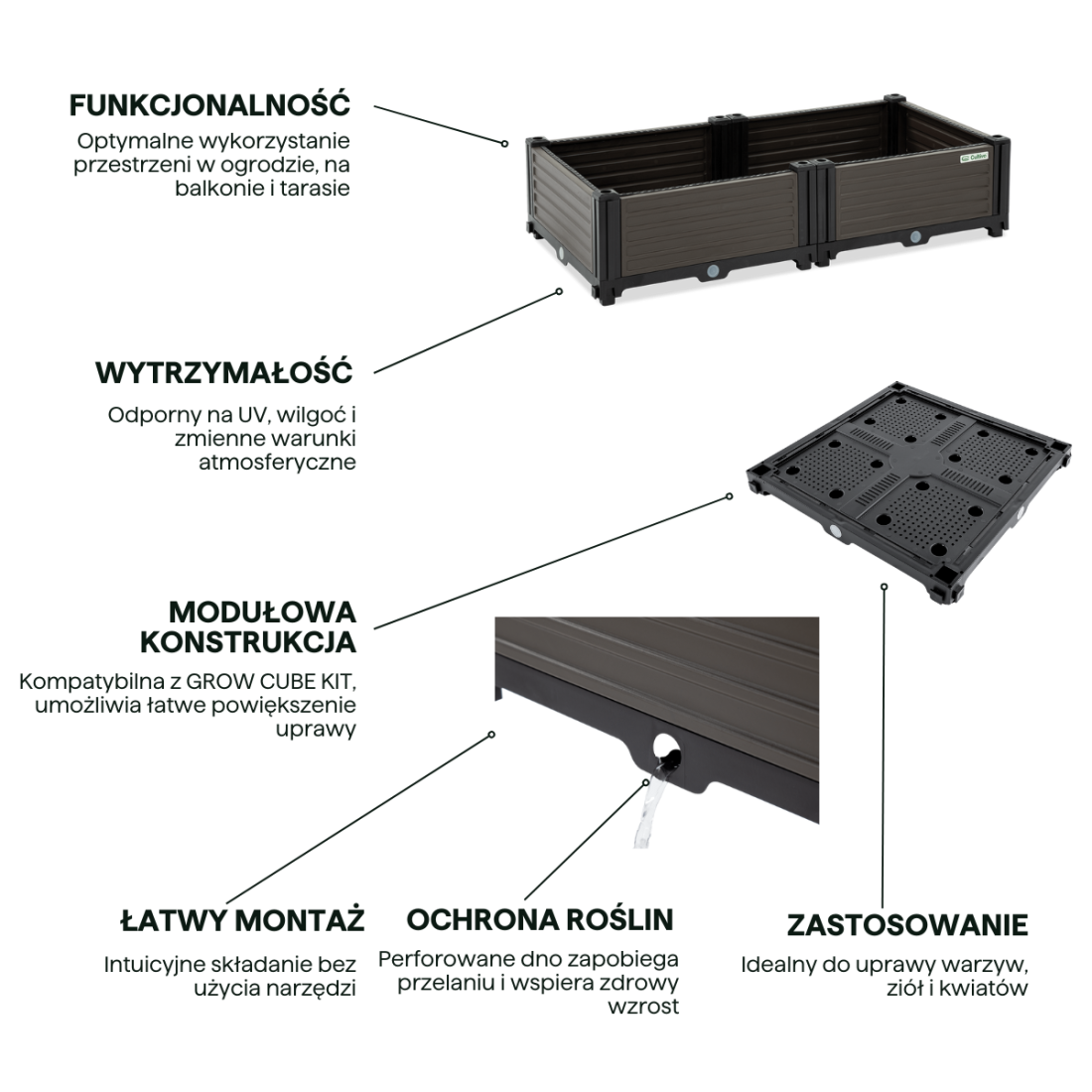 Cechy Skrzynia uprawowa GROW CUBE M 82x41x17cm - CULTIVO