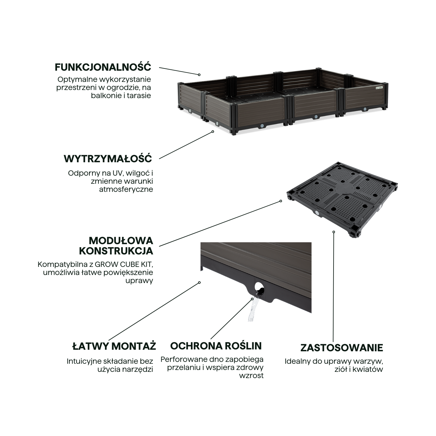 Cechy Skrzynia uprawowa GROW CUBE XL 123x82x17cm - CULTIVO