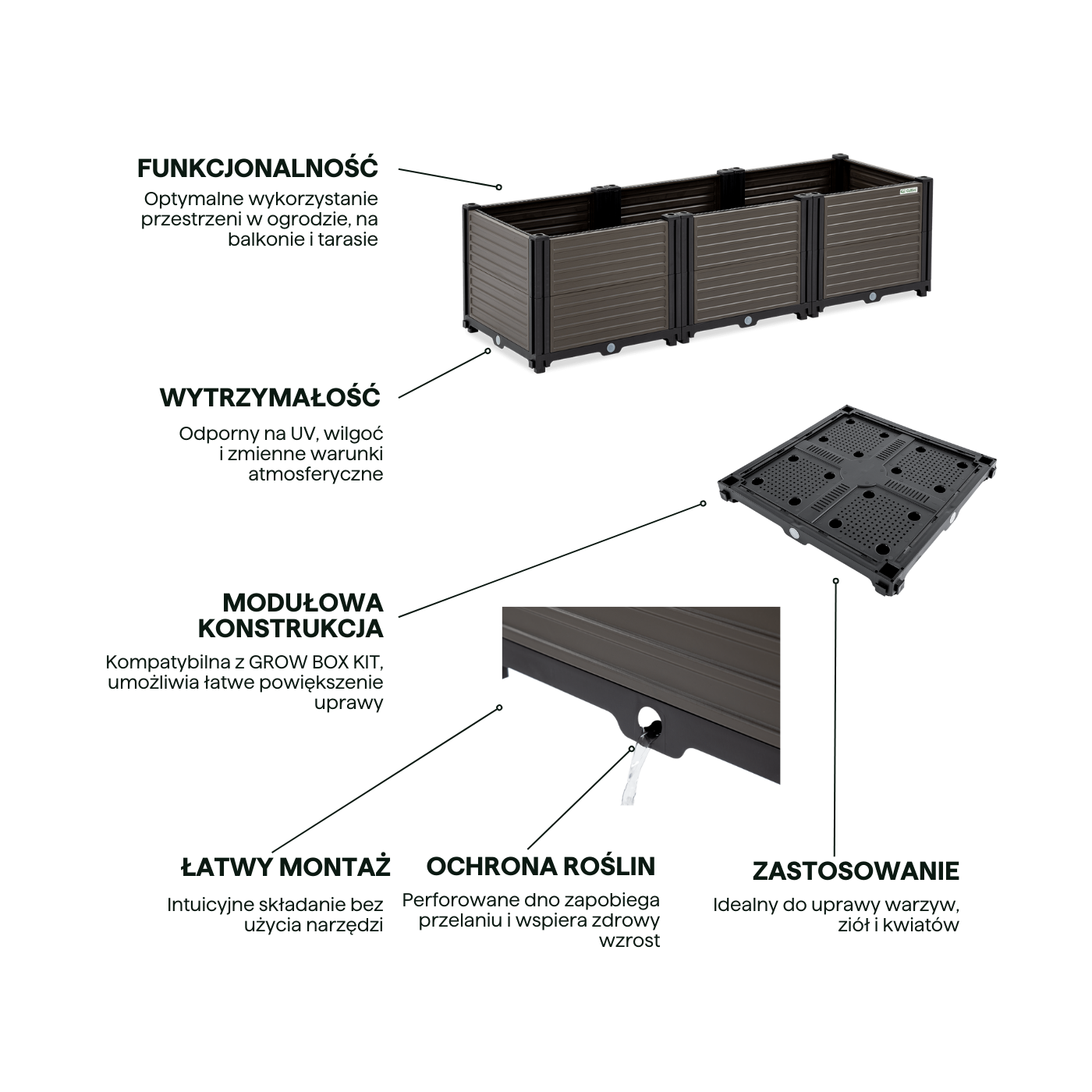 Cechy skrzyni uprawowej Cultivo rozmiar L grow box 