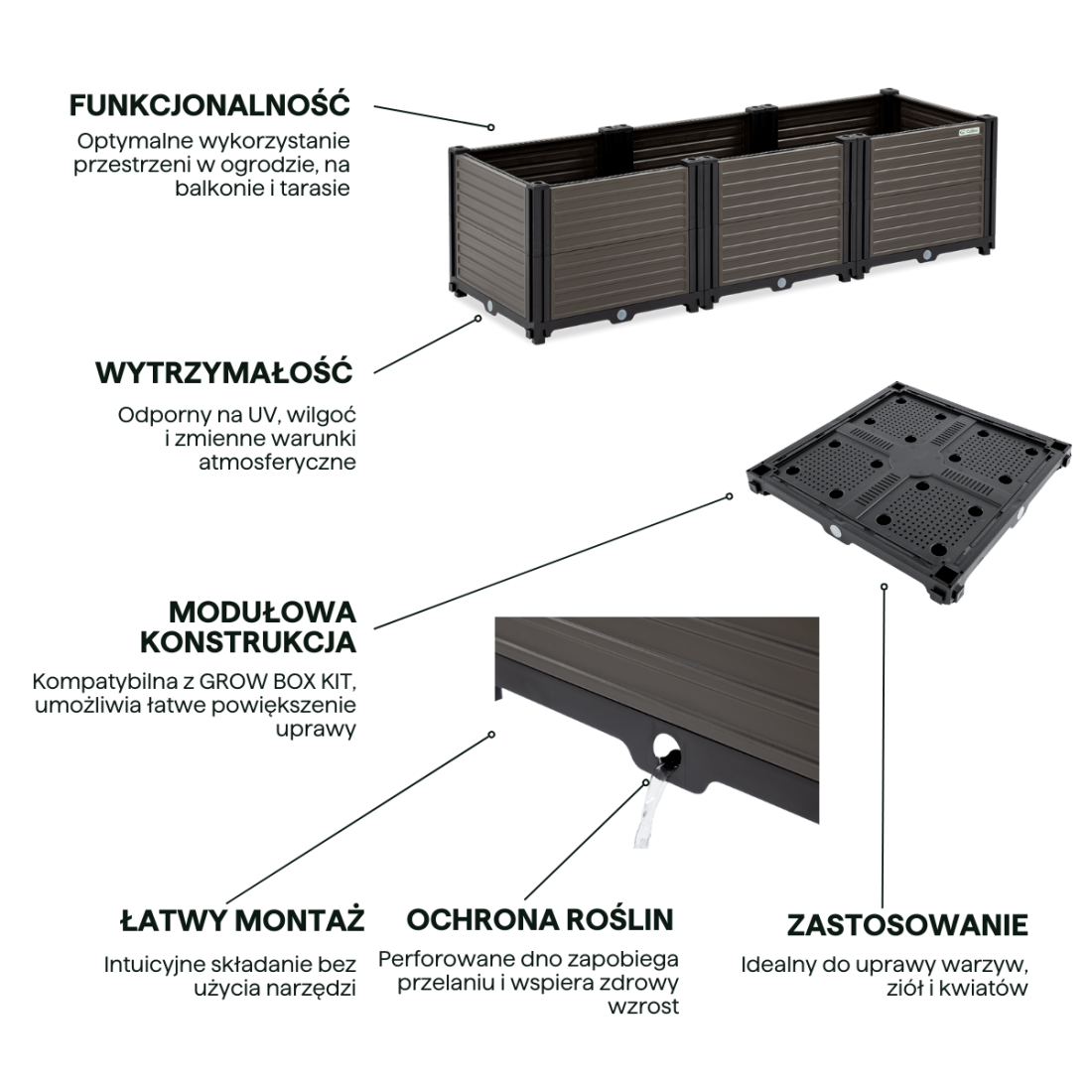 Cechy skrzyni uprawowej Cultivo rozmiar L grow box 