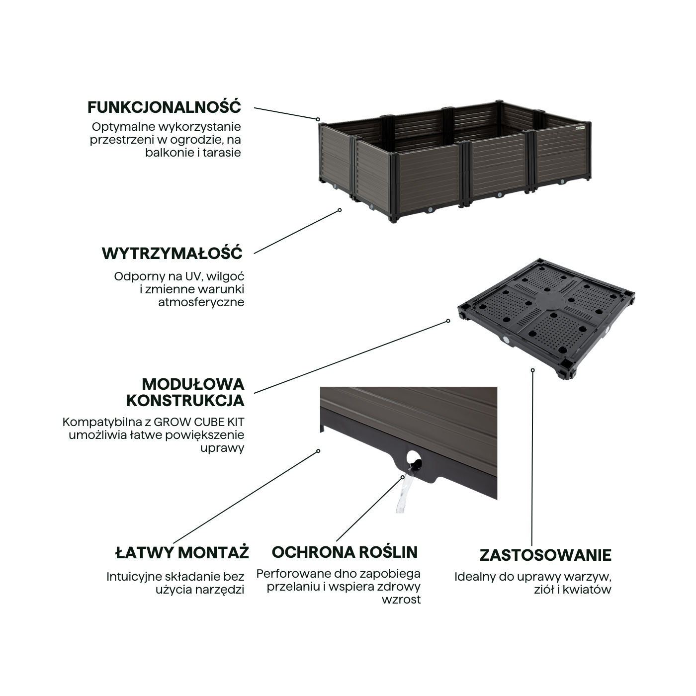 Cechy skrzynia uprawowa TERRA CUBE M 123x82x31cm - CULTIVO