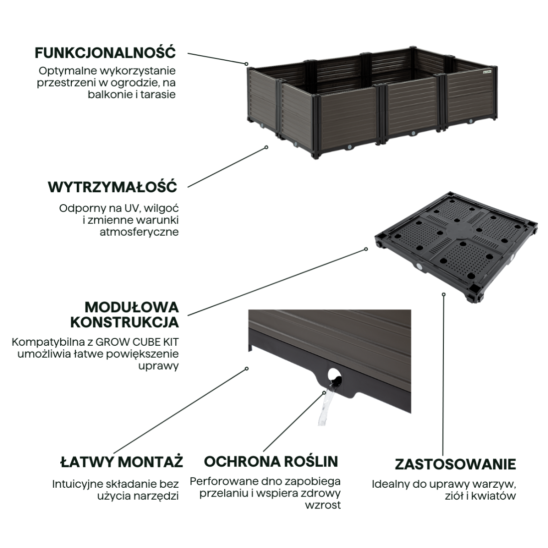 Cechy skrzynia uprawowa TERRA CUBE M 123x82x31cm - CULTIVO