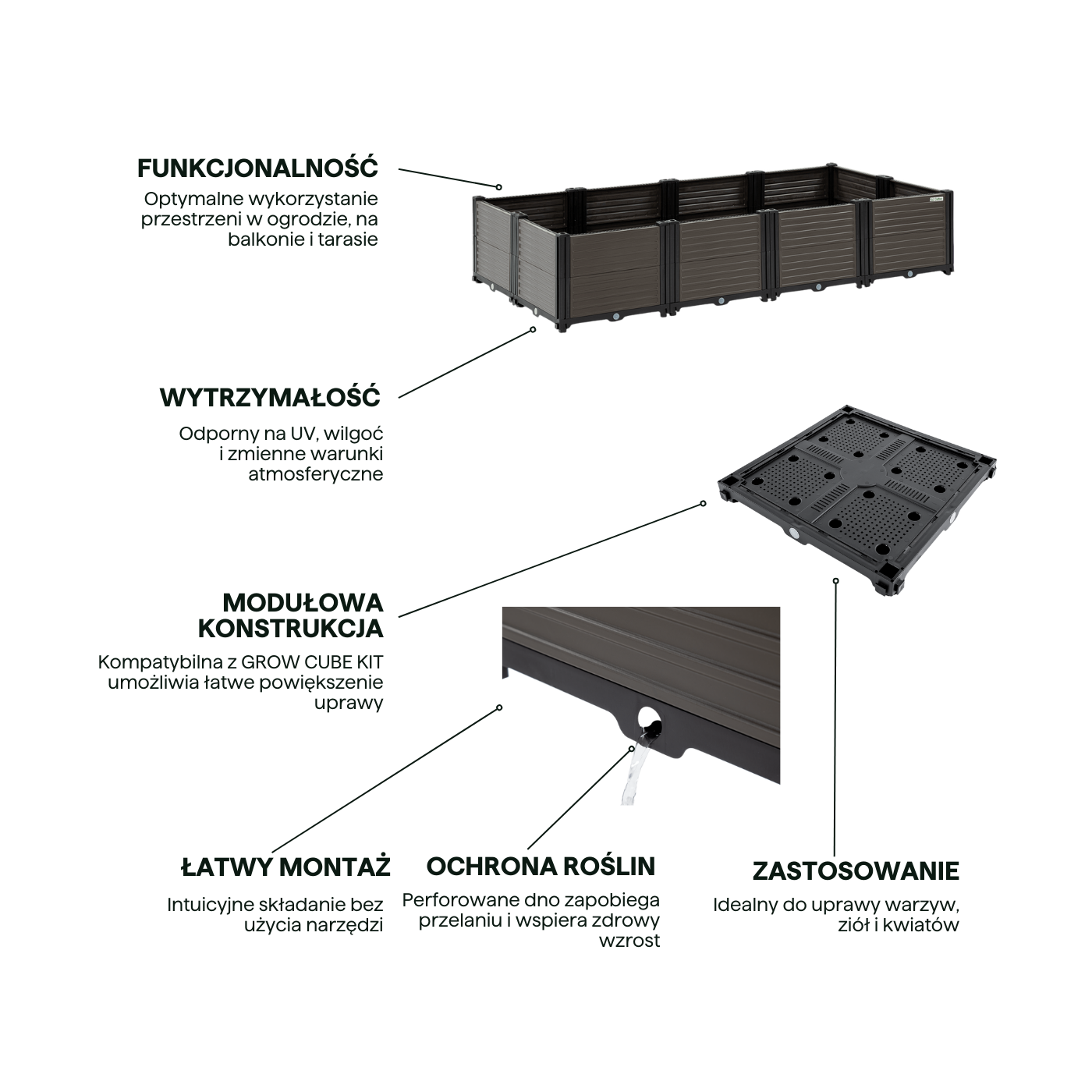 Cechy skrzynia uprawowa TERRA CUBE L 164x82x31cm - CULTIVO