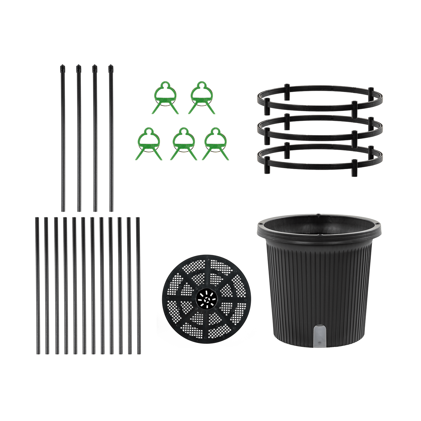 Elementy - akcesoria zestawu doniczki i stojaka do uprawy pomidorów TOMATO TUBE