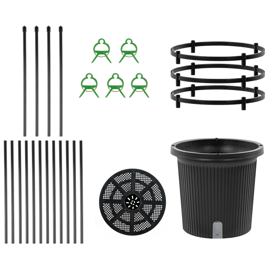 Elementy - akcesoria zestawu doniczki i stojaka do uprawy pomidorów TOMATO TUBE